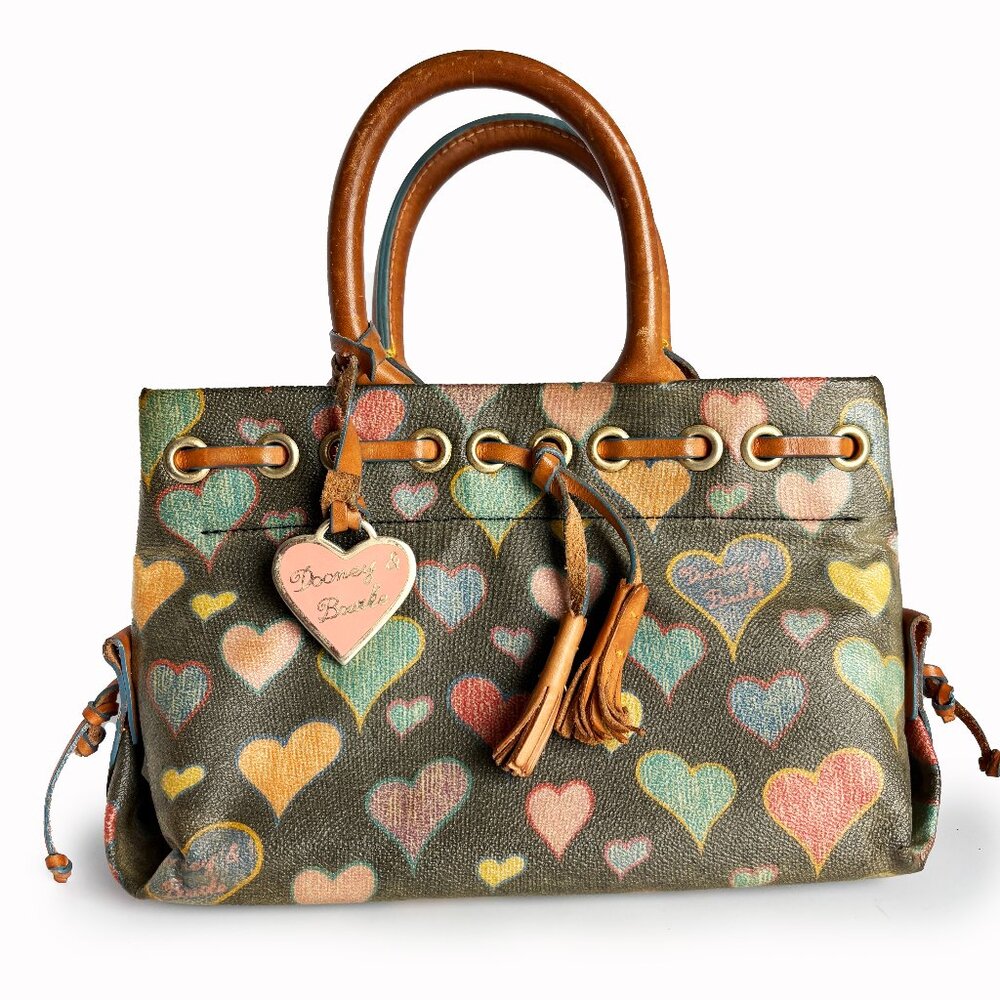 Dooney & Bourke Tote Bag Crayon Hearts Vintage Y2K Retro Handbag with Charm